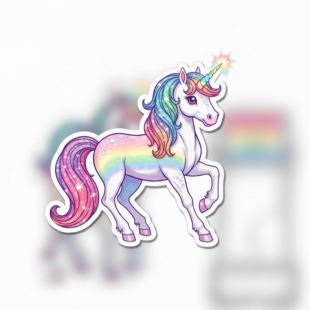 AI sticker: Magical unicorn with rainbow